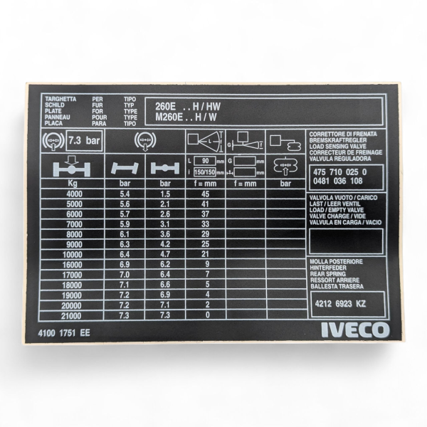 Typenschild Aufklebeschild Iveco 41001751, 260E M260E, neu